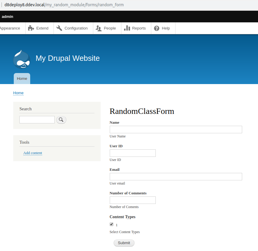 Custom form in Drupal 8 created with Drupal Console