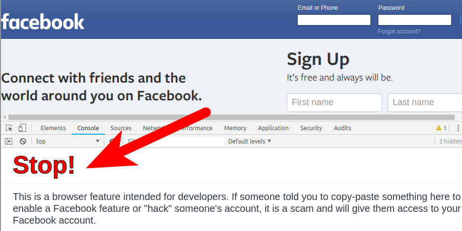 Javascript Warning through Console by Facebook